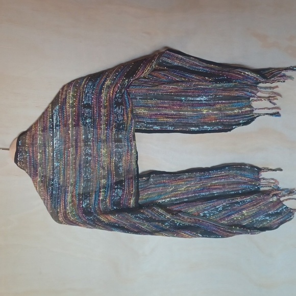 Multicolor Striped Scarf Shawl With Fringe And Sparkle - Picture 3 of 12